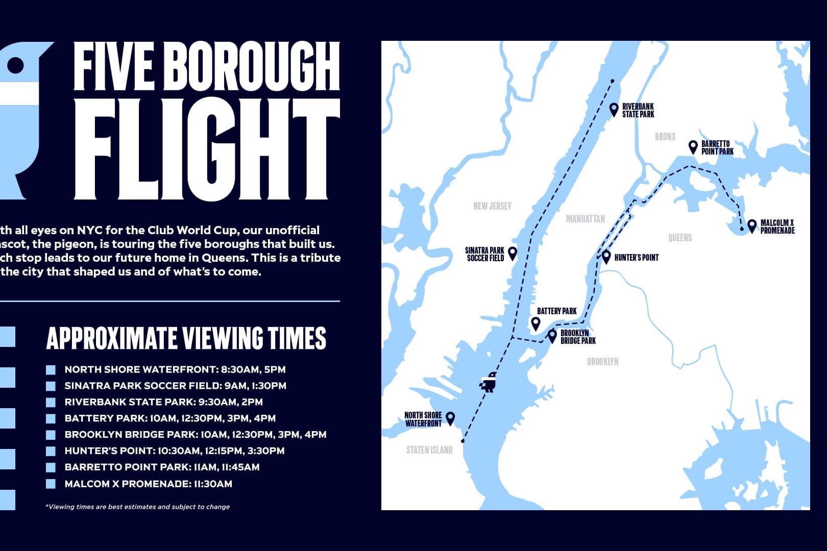 Big Bird: NYCFC sends 5-story-tall pigeon on tour of city’s waterways