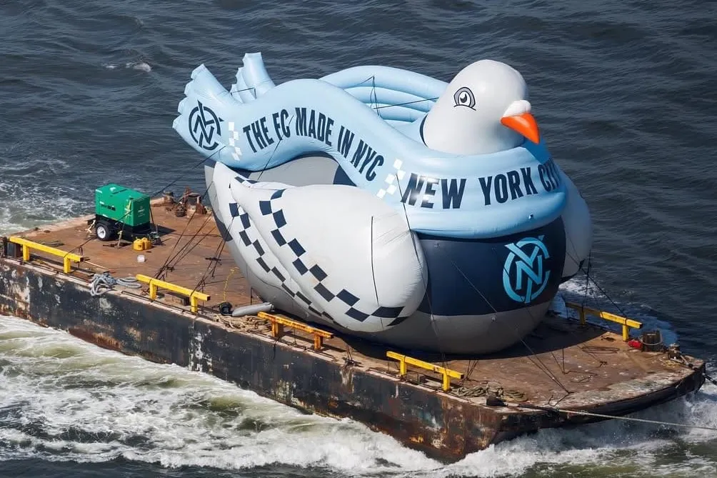 Big Bird: NYCFC sends 5-story-tall pigeon on tour of city's waterways