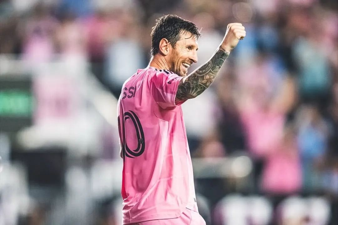 Lionel Messi of Inter Miami CF celebrates after scoring against DC United 
