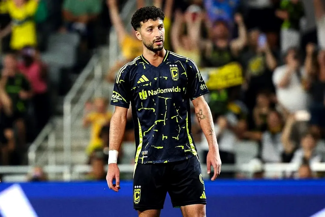 Wessam Abou Ali wearing the black uniform of Columbus Crew after joining the squad in the summer of 2025.