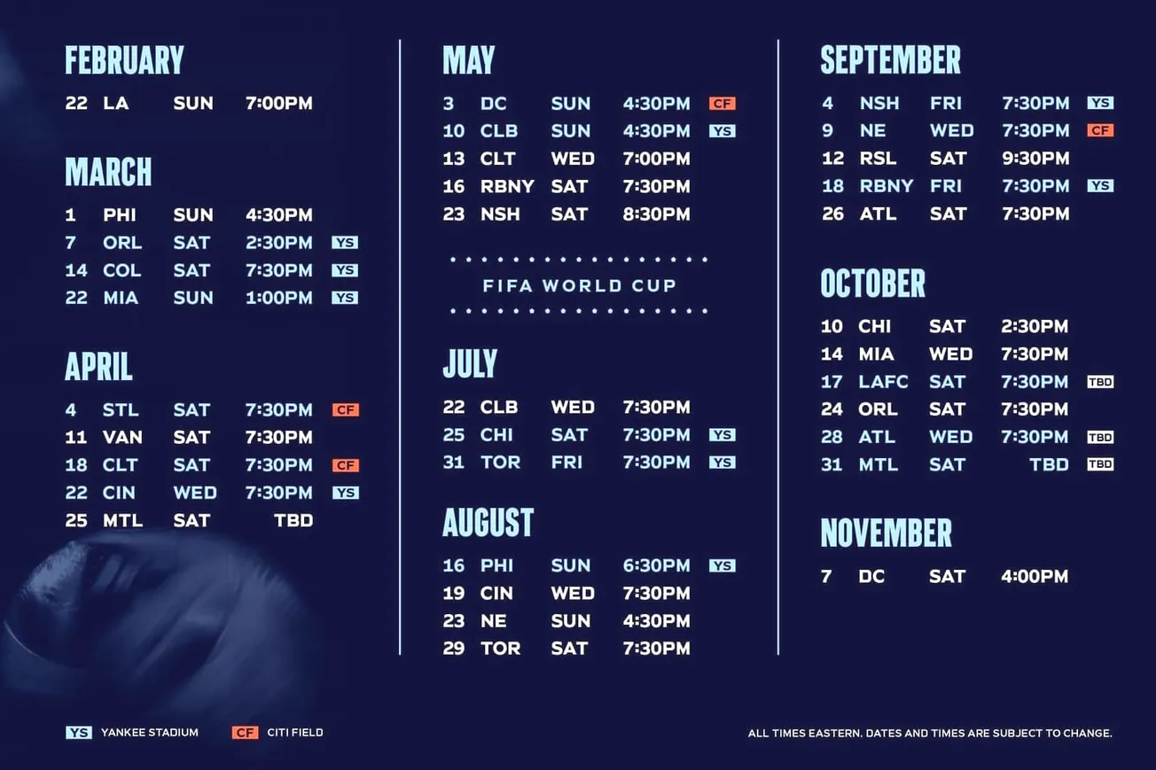 5 Takeaways from New York City FC's 2026 schedule
