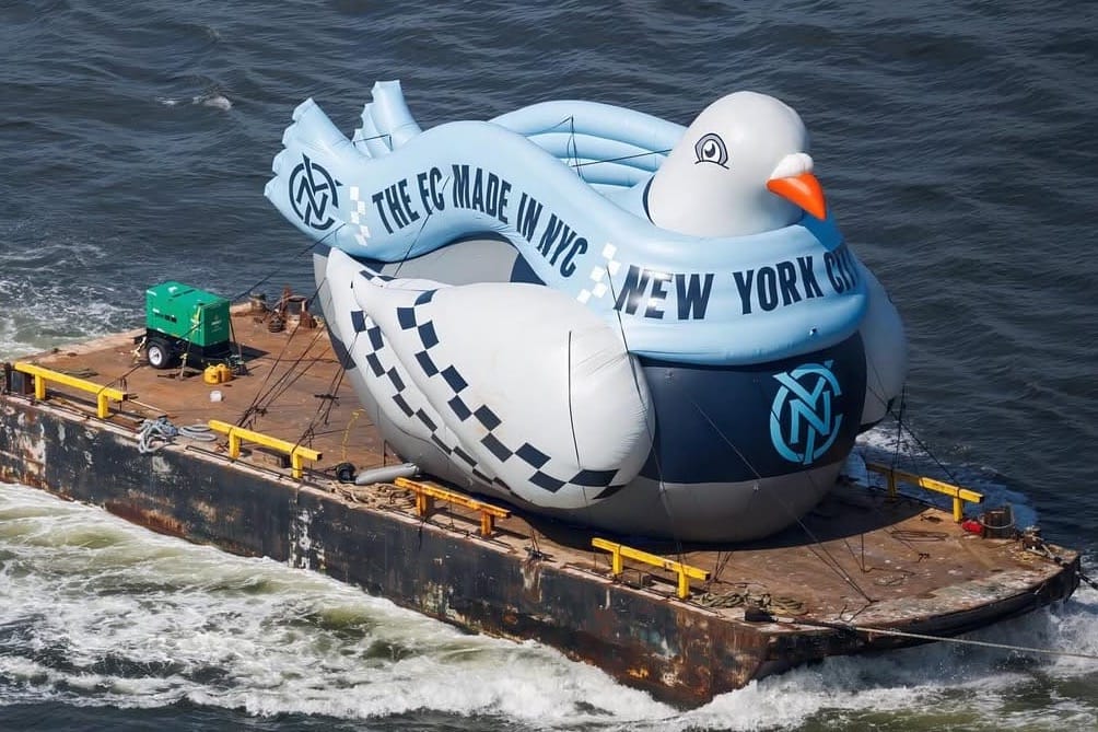 Big Bird: NYCFC sends 5-story-tall pigeon on tour of city’s waterways